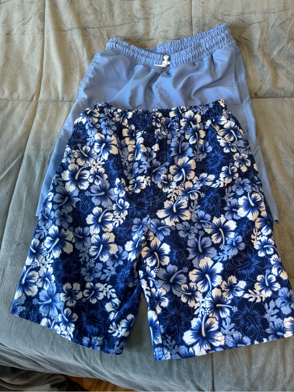 Blue Floral & Solid Light Blue Swim Shorts Set